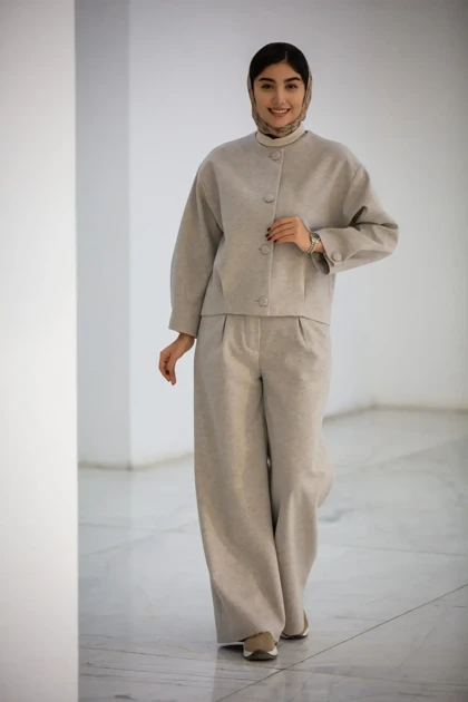 کت کراپ دخترانه مچ دکمه دار