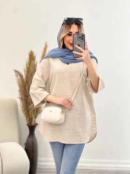 مانتو لینن نچرال یقه دار