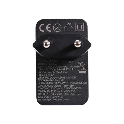 شارژر دیواری تایپ سی و یو اس بی 67 وات با کابل دو سر تایپ‌سی جویروم TCG02