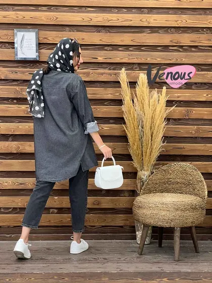 مانتو جین دوجیب چاک‌دار