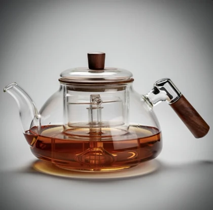 قوری پیرکس دسته چوبی در دو رنگ