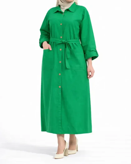 پیراهن مانتویی جلو دکمه آستین پاکتی 6958