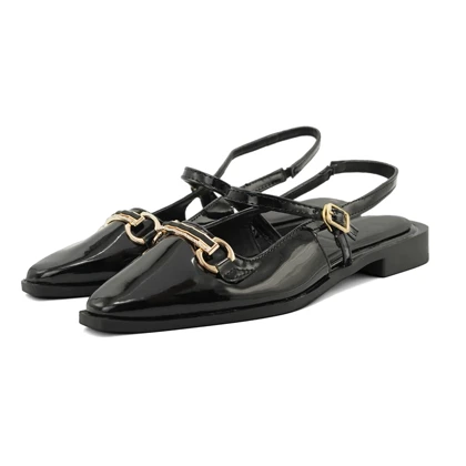 کفش کالج زنانه ورنی مدل Flat shoes - 0218 _ Black