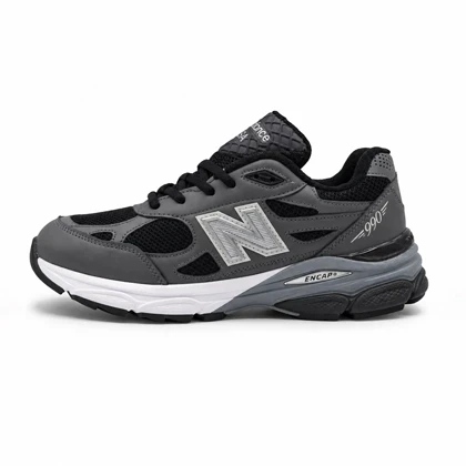 کفش و کتانی مردانه چرم طبیعی مدل نیوبالانس NEWBALANCE 990 رنگ طوسی مشکی کد 8691