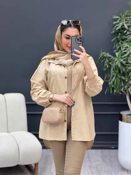 مانتو لینن آستین کش دو جیب