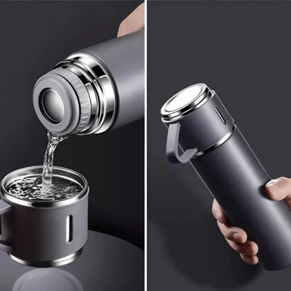 ست فلاسک وکیوم استیل سه کاپ 500 میلی‌لیتر