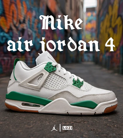 کتانی ساق‌دار زنانه و مردانه سفید طوسی سبز Nike air jordan 4 مدل 4829