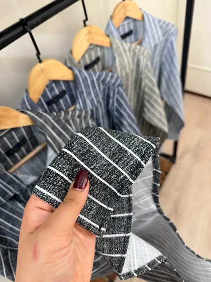 پیراهن آستین بلند راه راه دنیم 2637