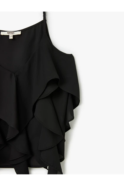 پارچه Crepe v -neck تسمه ریز با بلوز بند TYCF675C50B910B600
