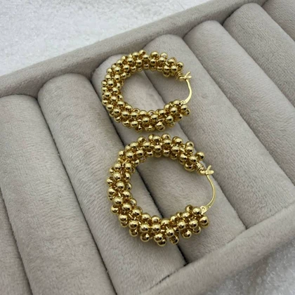 گوشواره خاویاری درشت طلایی سایز 2