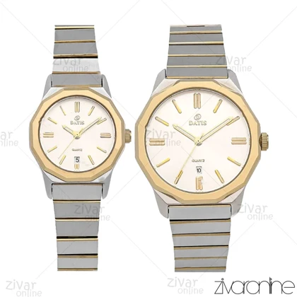 ست ساعت داتیس سه موتوره طلایی نقره ای صفحه سیلور ایندکس خطی 106922