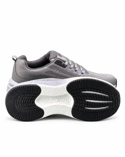 کفش کتانی بزرگ پا اسکیچرز رانینگ زیره بست طوسی سیر SKECHERS