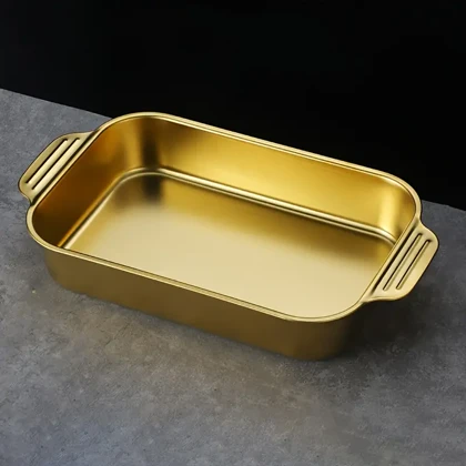 تابه سرو دسته دار استیل مستطیل طلایی