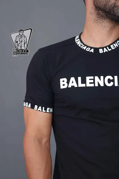 تیشرت مشکی یقه چاپ BALENCIAGA