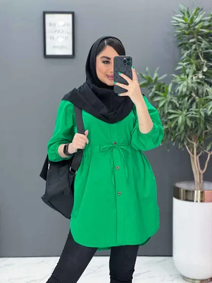 مانتو لینن کمرگت آستین کش