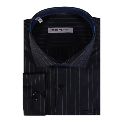 پیراهن مردانه رسمی سورمه‌ای راه راه