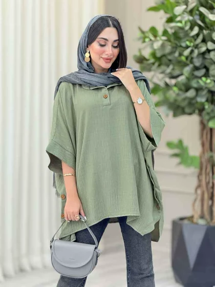 مانتو پانچ یقه دو دکمه هیما