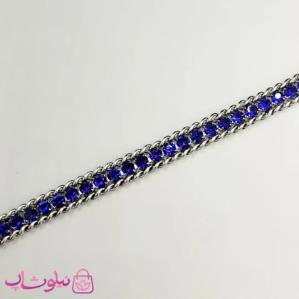 دستبند زنانه ترکیب کارتیه و تنیسی نگین آبی کد 580