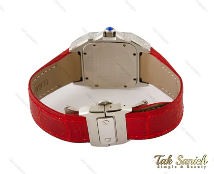 ساعت کارتیر سانتوس فول نگین زنانه قرمز Cartier-4080-L