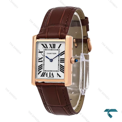 ساعت کارتیر تانک زنانه رزگلد بند چرم قهوه ای متوسط Cartier-6859-L