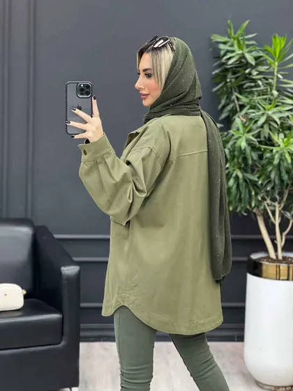مانتو کتان دو جیب پاکتی