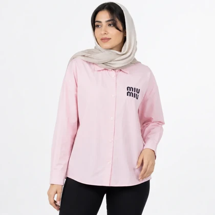 مانتو نخی زنانه طرح MIUMIU یقه انگلیسی صورتی وارداتی