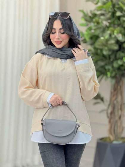 شومیز یقه تک دکمه ترکیبی