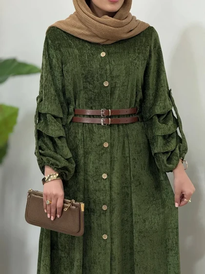 پیراهن مانتویی پاییزه سیما به همراه کمربند (پیش فروش)