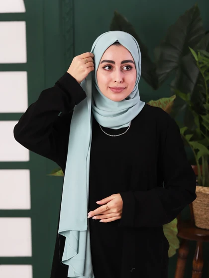 شال کرپ حریر سبز دریایی