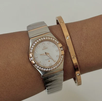 ساعت امگا کانسلیشن زنانه دورنگین دورنگ رزگلد ایندکس نگین Omega Constellation silver Rosegold diamonds