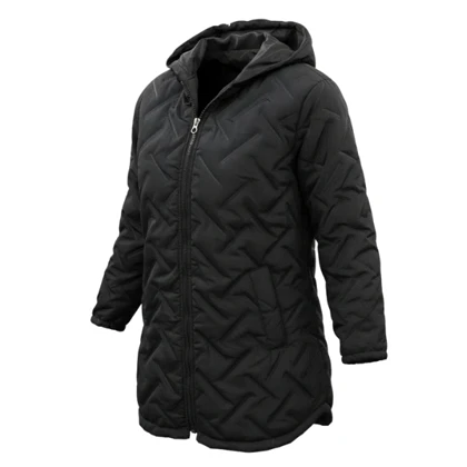 کاپشن زنانه کلاه دار مشکی B1