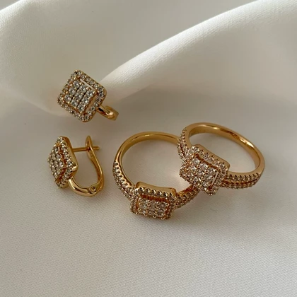 گوشواره و انگشتر مربعی ژوپینگ