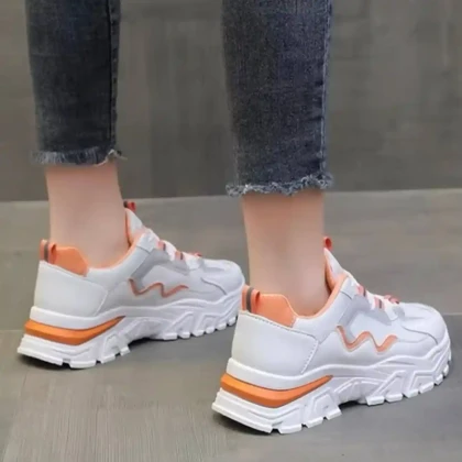 کتانی اسپرت لژدار زنانه طبی موج سفید نارنجی Women’s Platform Orthopedic Wave White Orange Sneakers