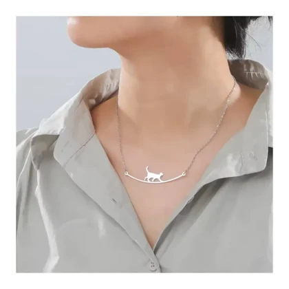 گردنبند گربه بند باز نقره و زنجیر نقره 925