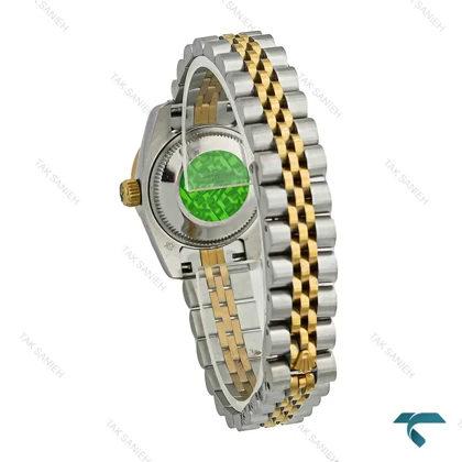 ساعت رولکس زنانه دورنگ طلایی دورنگین صفحه طوسی اسمال Rolex-7504-L