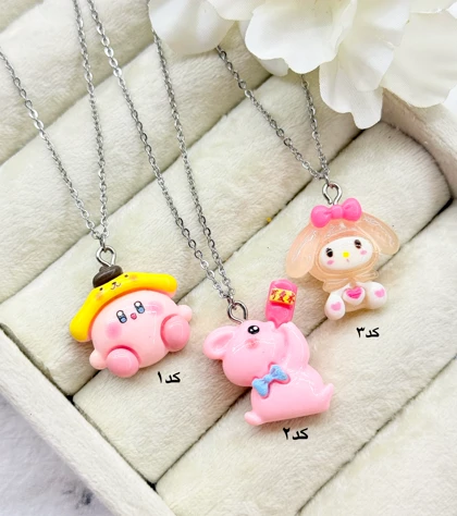 گردنبند بچه گانه عروسکی صورتی شاد کد 1