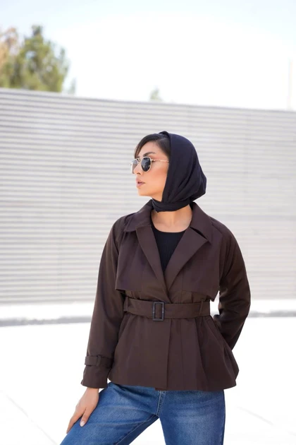 بارانی زنانه کمردار مدل ژیله‌دار قد 65 آستردار