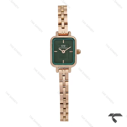 ساعت دنیل ولینگتون زنانه مینی کوادرو رزگلد صفحه سبز بندفلزی DW-10691-L