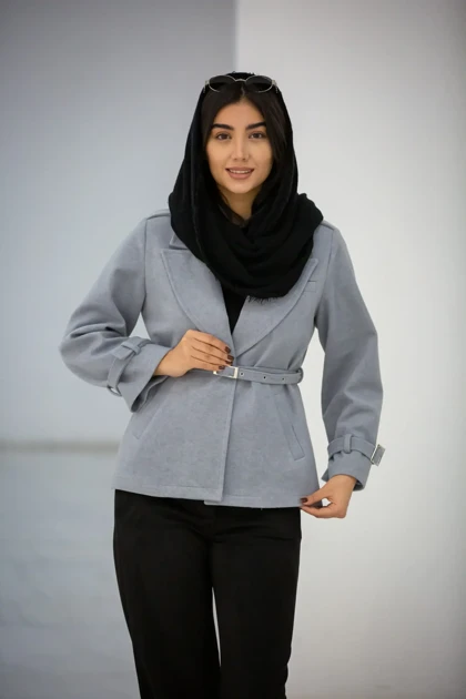 پالتو زنانه لامر تک دکمه کمر پرچ