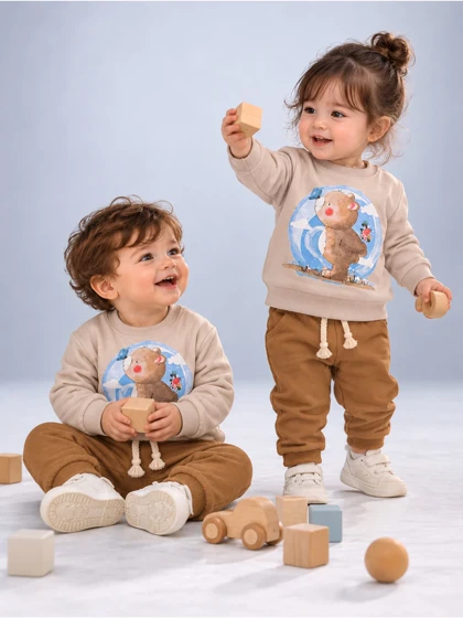 بلوز شلوار تدی و پروانه موکا هوم کیدز