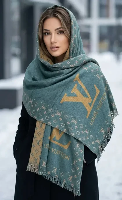 شال بافت زنانه طرح لویی ویتون | بافت ریز ترند زمستانی