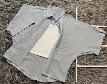 شومیز راه راه آستین ژاپنی زنانه کد 403024