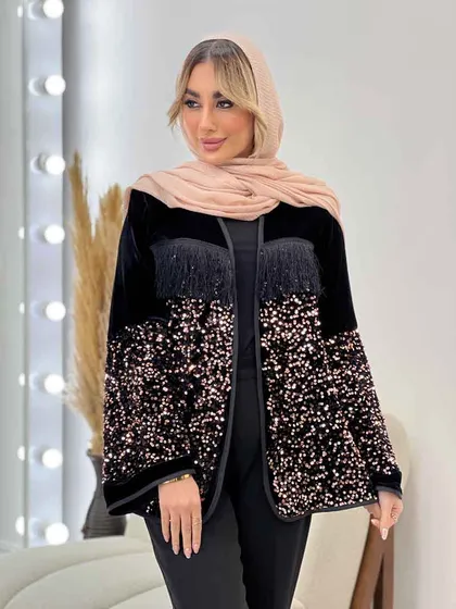 مانتو پولک دوزی ریش دار