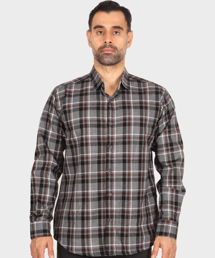 پیراهن مردانه پشمی چهارخانه طوسی 0166