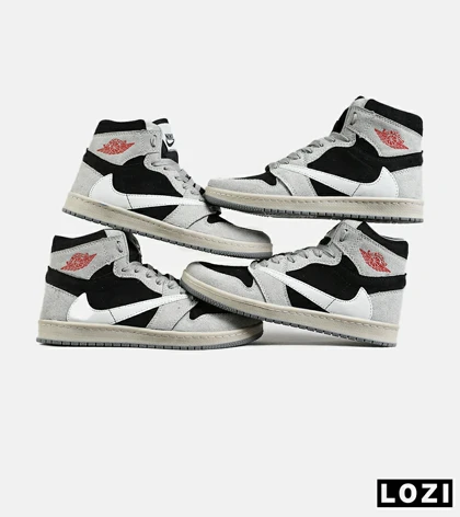 کفش کتانی مردانه و زنانه ساق‌دار طوسی مشکی سفید NIKE travis scott