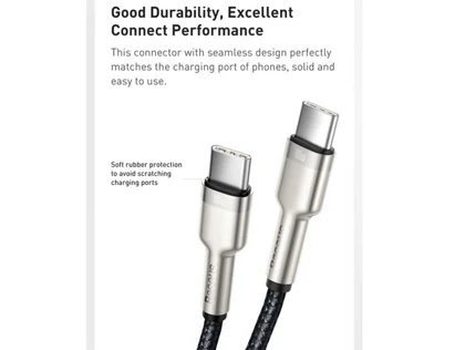 کابل شارژ سریع و انتقال داده تایپ سی به تایپ سی بیسوس Baseus Cafule Series Metal Data Cable Type-C to Type-C 100W 1m CATJK-C06