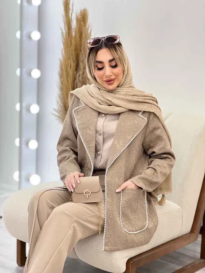 مانتو ژاکارد دو جیب مروارید