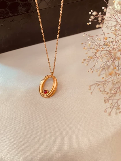 گردنبند بیضی نگین زرد و ابی استیل