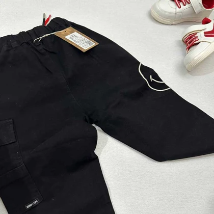 شلوار مام مشکی کتان طرح لبخند اورجینال