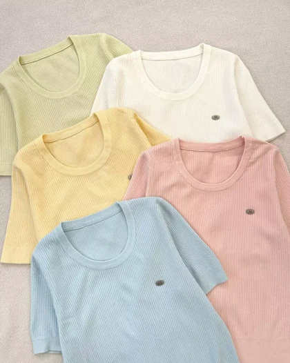 بلوز بافت استین کوتاه پاستلی کد 5377